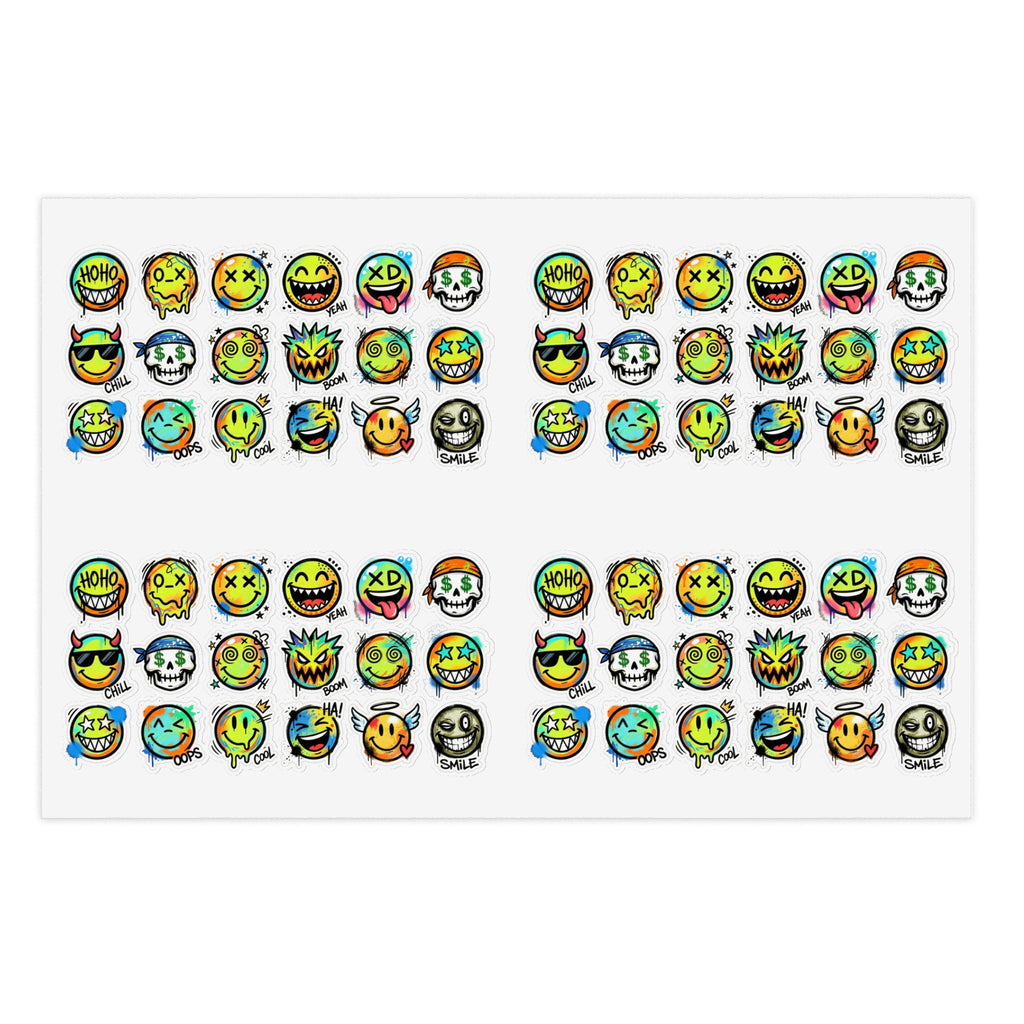 Emoji-Gesichts-Stickerbogen mit Die-Cut Aufklebern, verschiedene Grimassen im Set