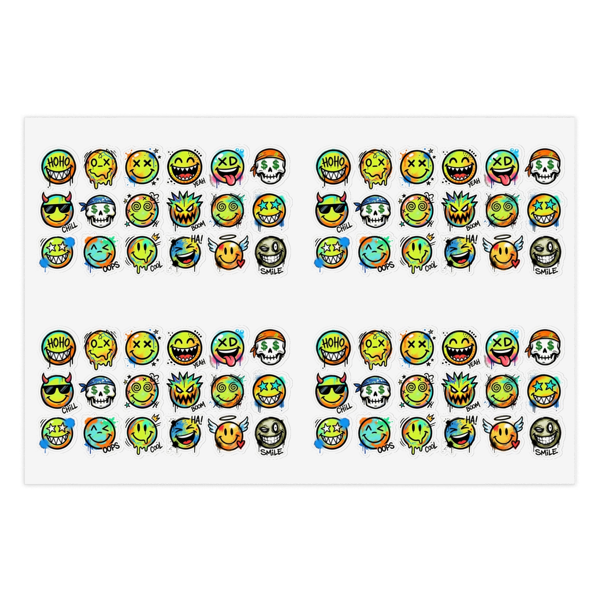 Emoji-Gesichts-Stickerbogen mit Die-Cut Aufklebern, verschiedene Grimassen im Set