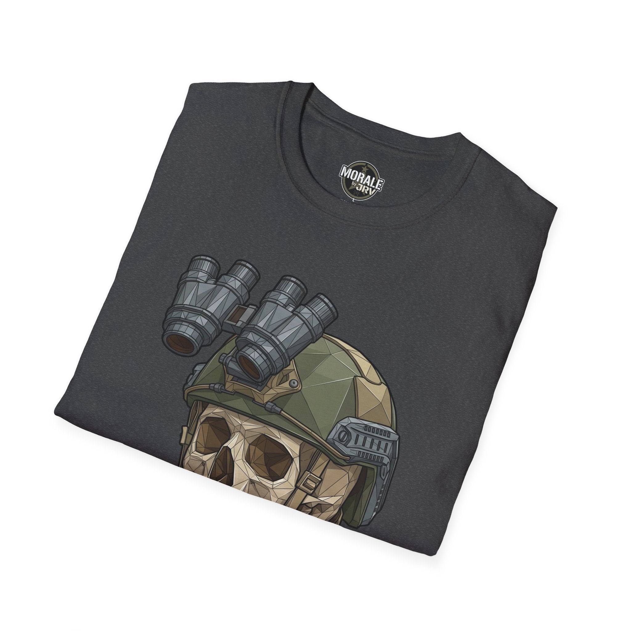 Charcoal tactical skull helmet graphic T-shirt