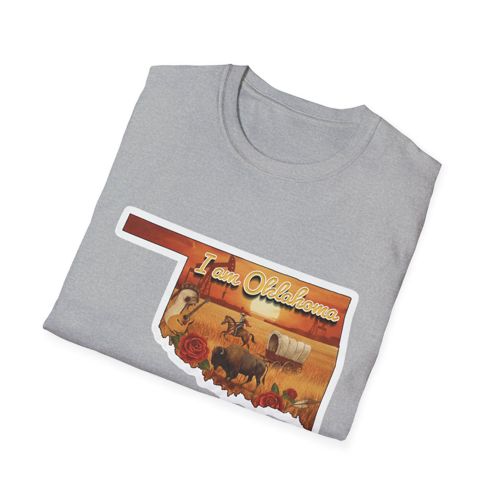 Sport Grey T-shirt with 'I am Oklahoma' cowboy scene graphic
