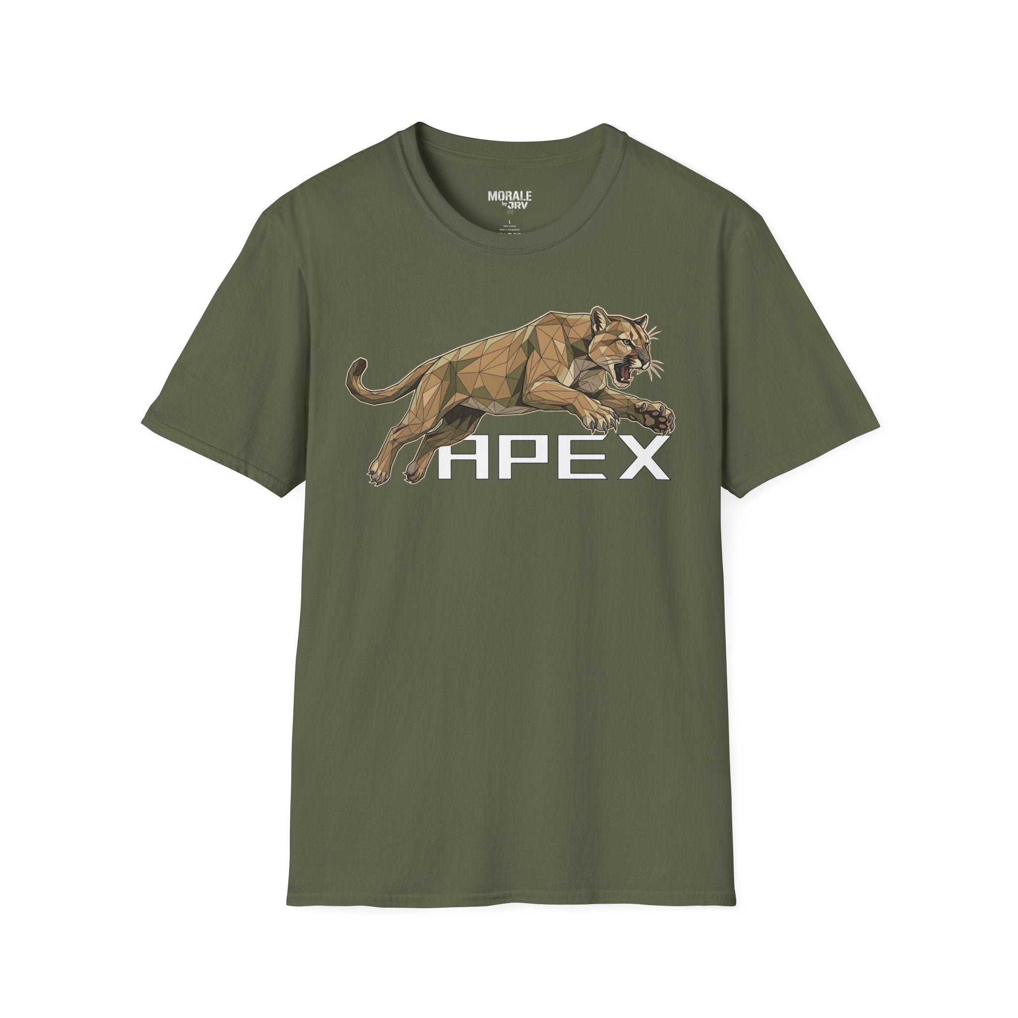 Leaping Cougar graphic T-shirt, deep green, leaping cougar illustration and HPEX logo