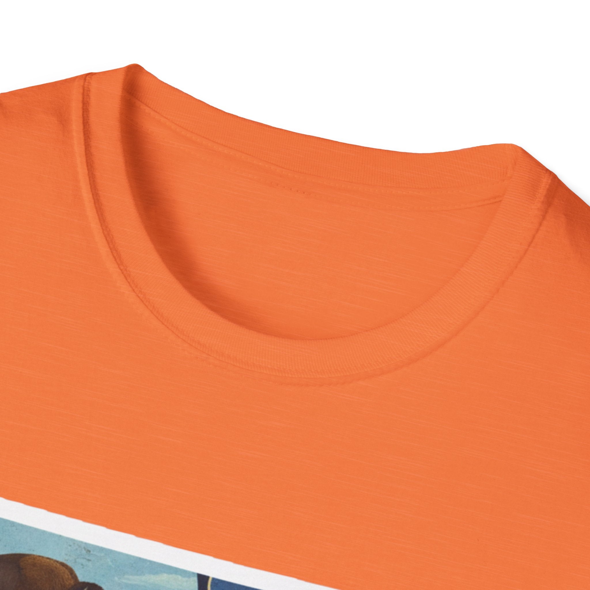 North Dakota T-shirt in orange with crew neck close-up