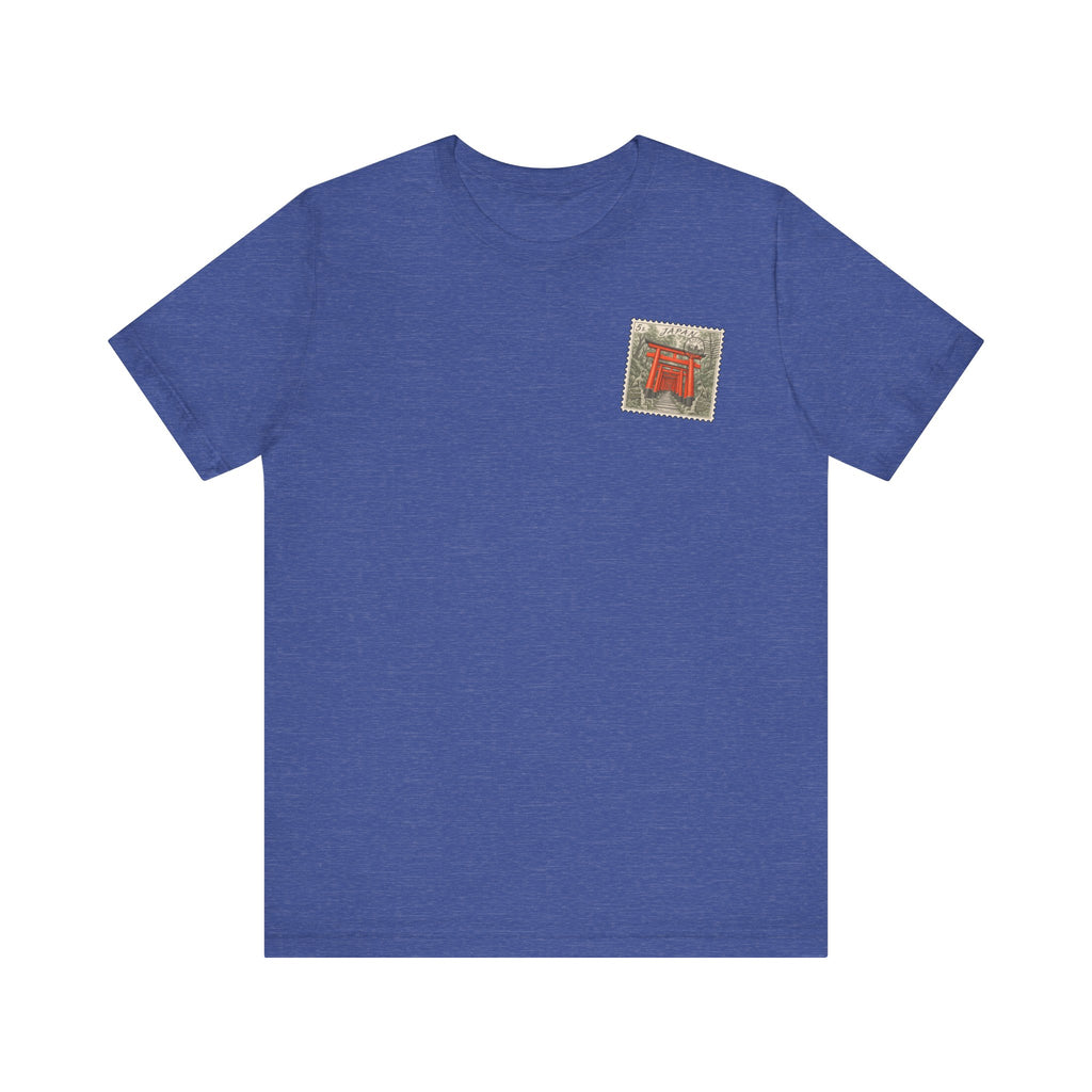 Navy blue T-shirt with small red torii graphic on the chest
