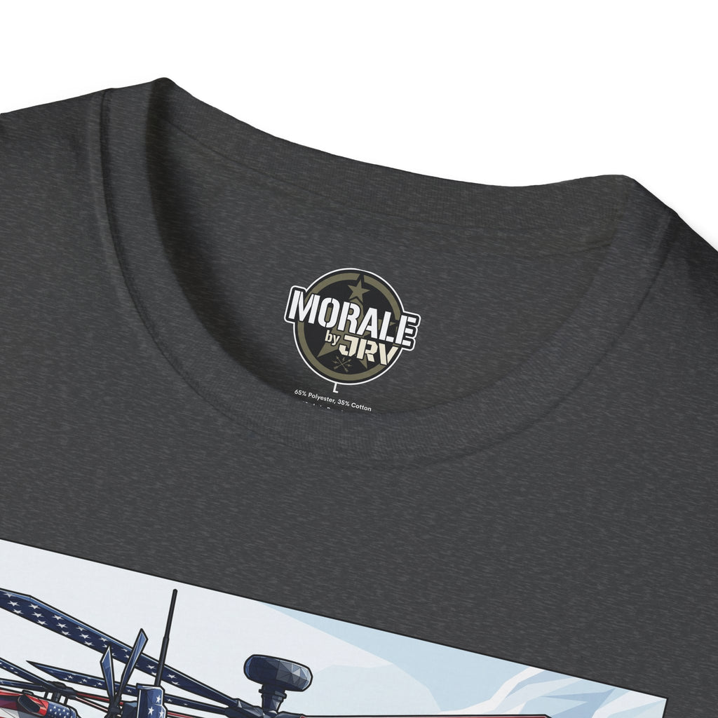 Dark heather T-shirt with round logo on neckline