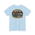 Light blue Seattle logo T-shirt with retro skyline badge graphic
