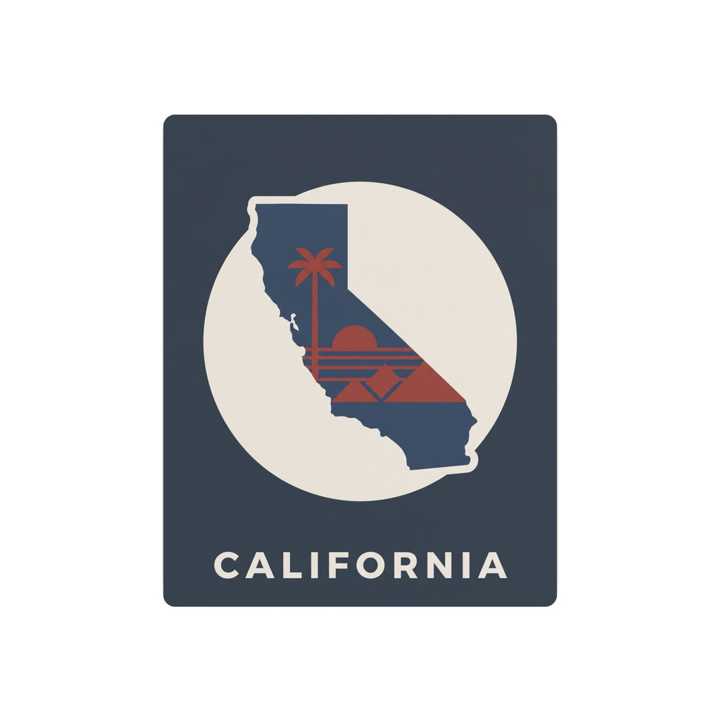 California silhouette metal wall art sign with palm sunset design and CALIFORNIA lettering