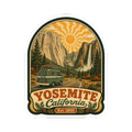 Yosemite California retro vinyl decal with vintage green van, canyon cliffs, and Est. 1890
