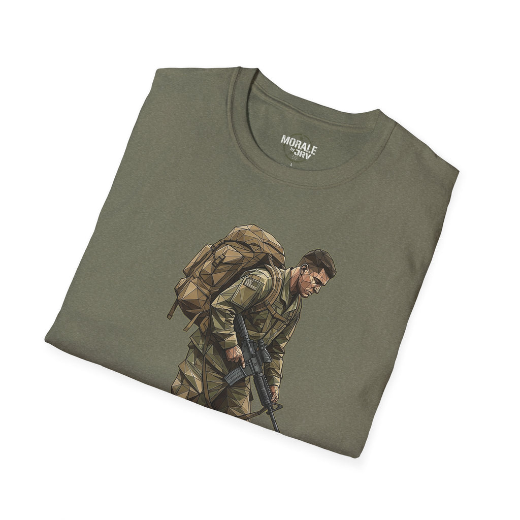 Soldier T-Shirt in military green with polygon soldier graphic and rifle