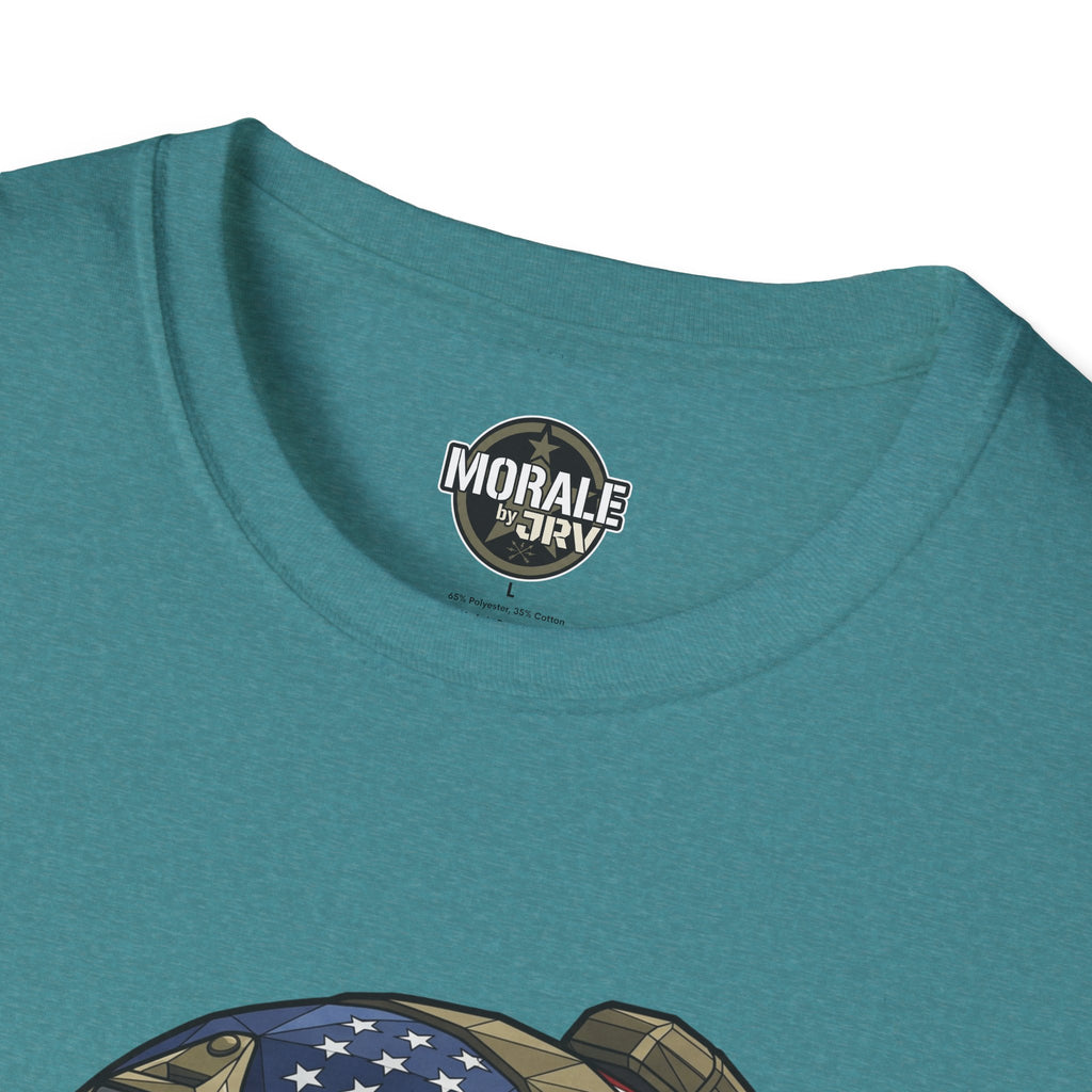 Teal T-shirt crew neck with “Morale by Trivy” printed label
