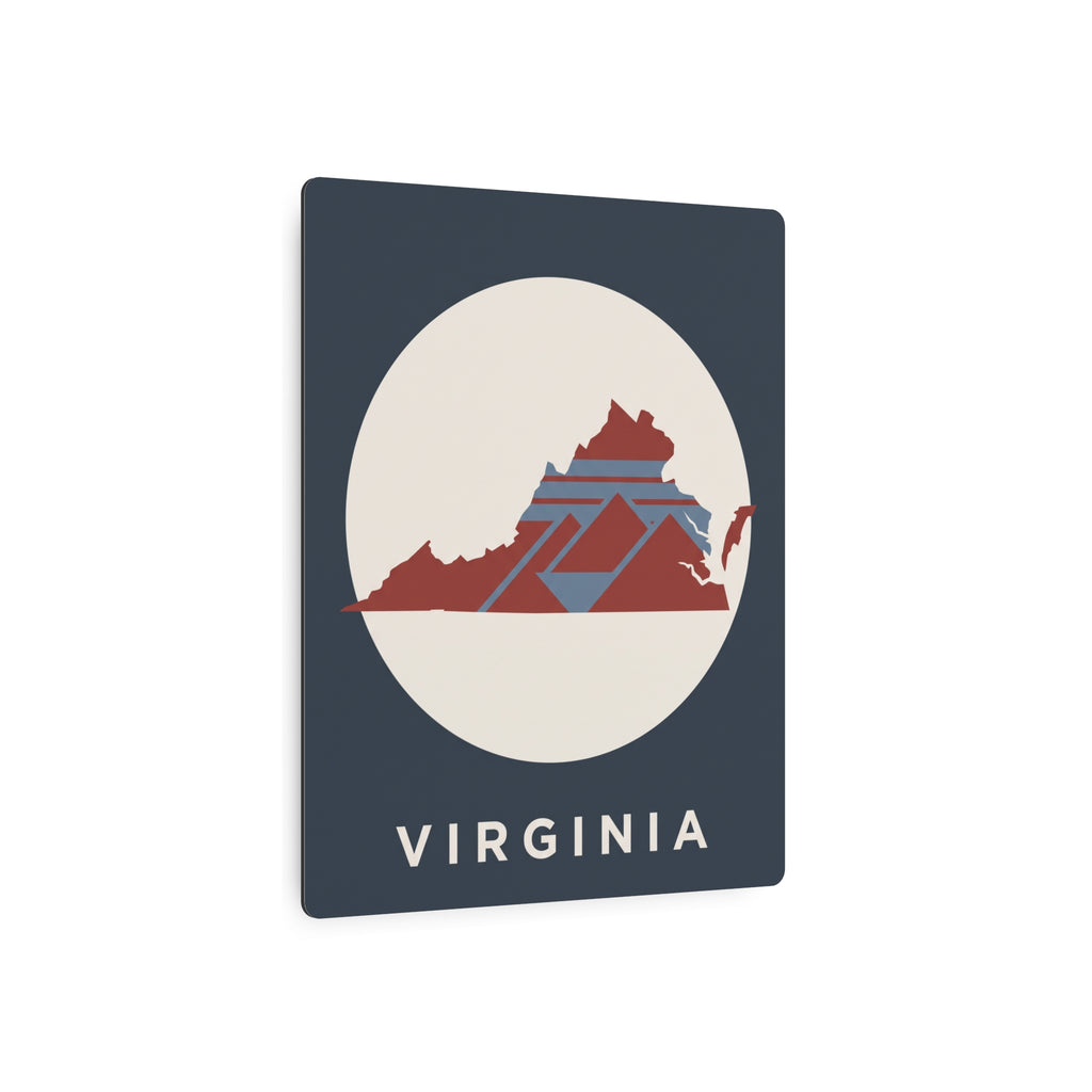 Virginia retro badge metal sign, dark blue square with circular map and “VIRGINIA”