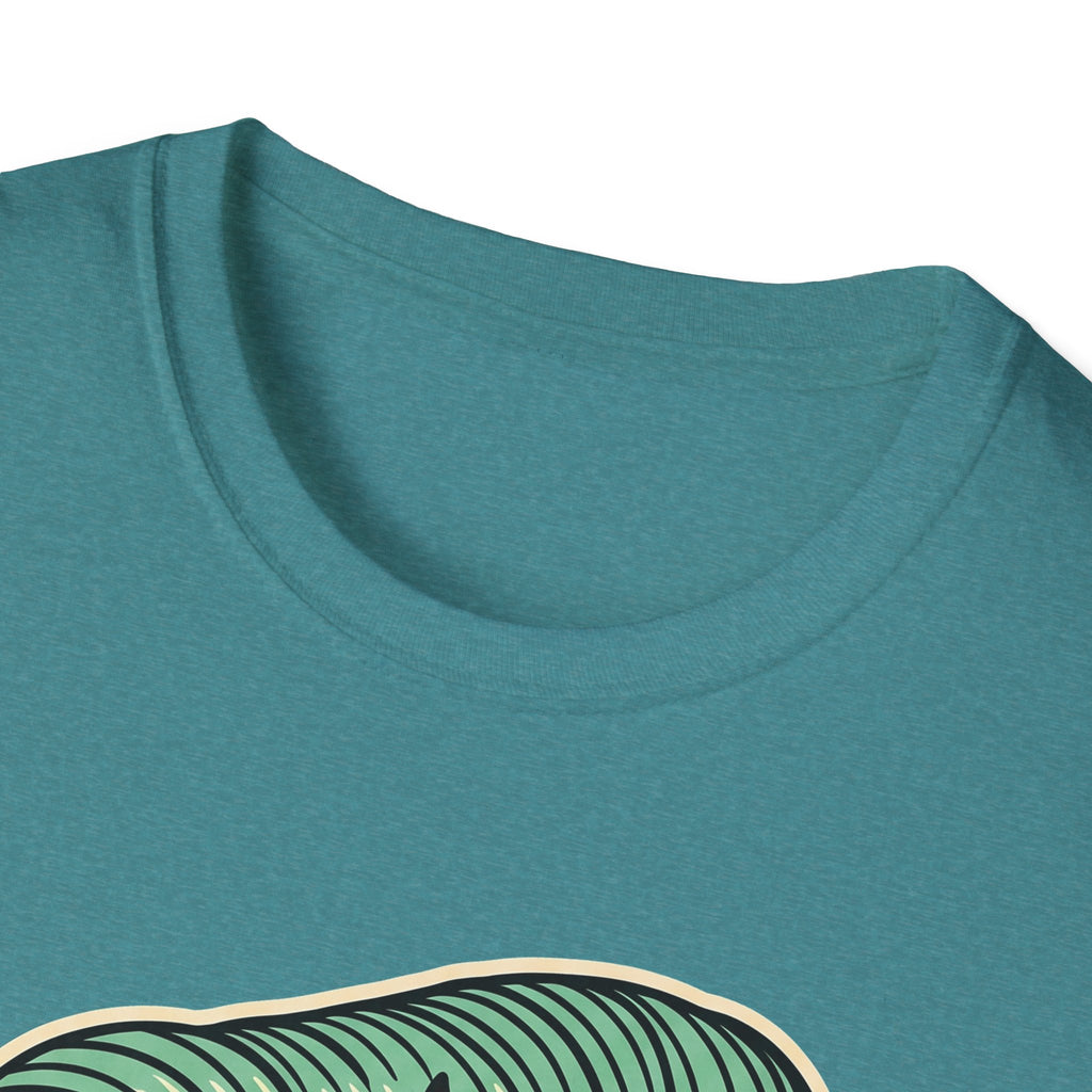 Teal crew neckline and shoulder seam detail, plain T-shirt