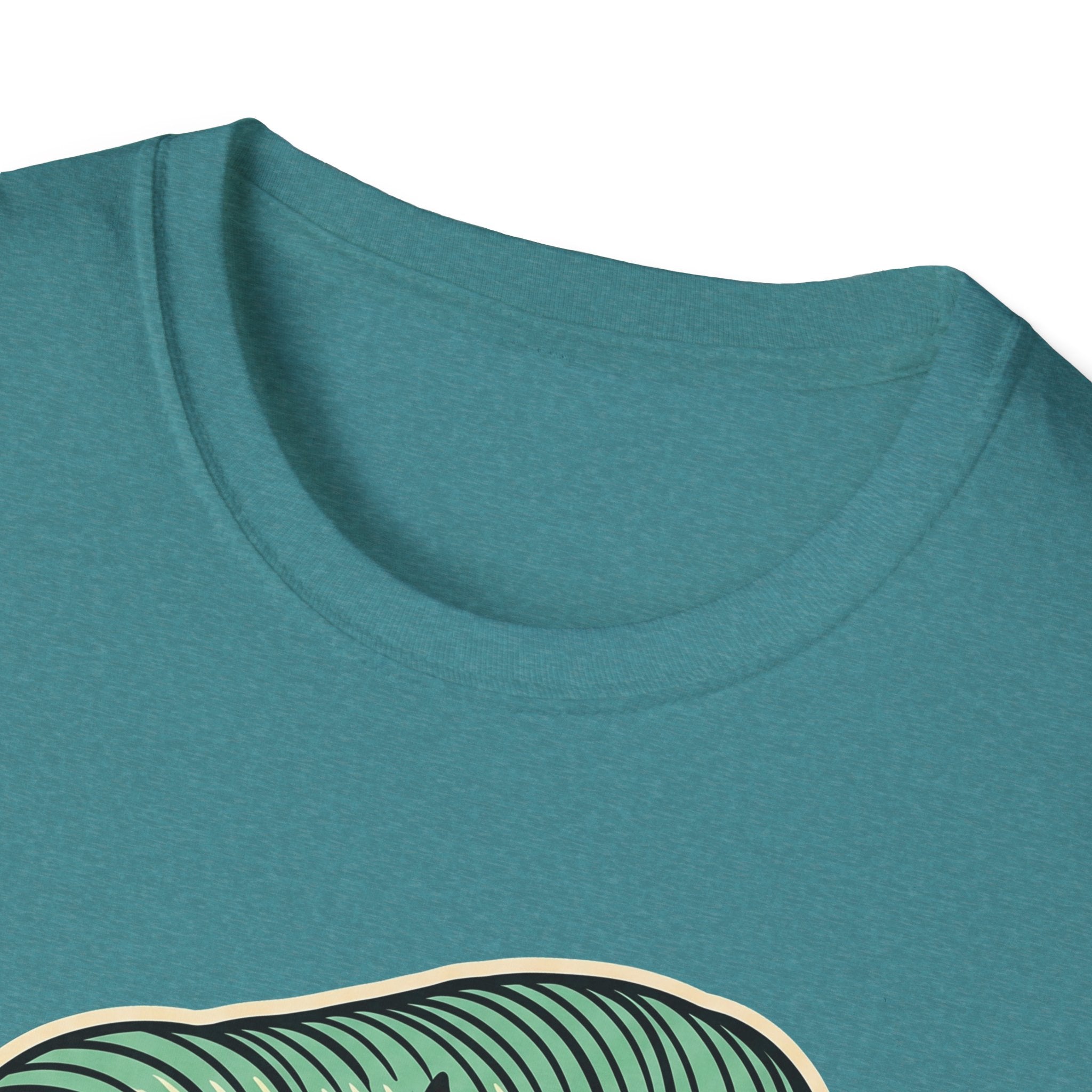 Teal crew neckline and shoulder seam detail, plain T-shirt