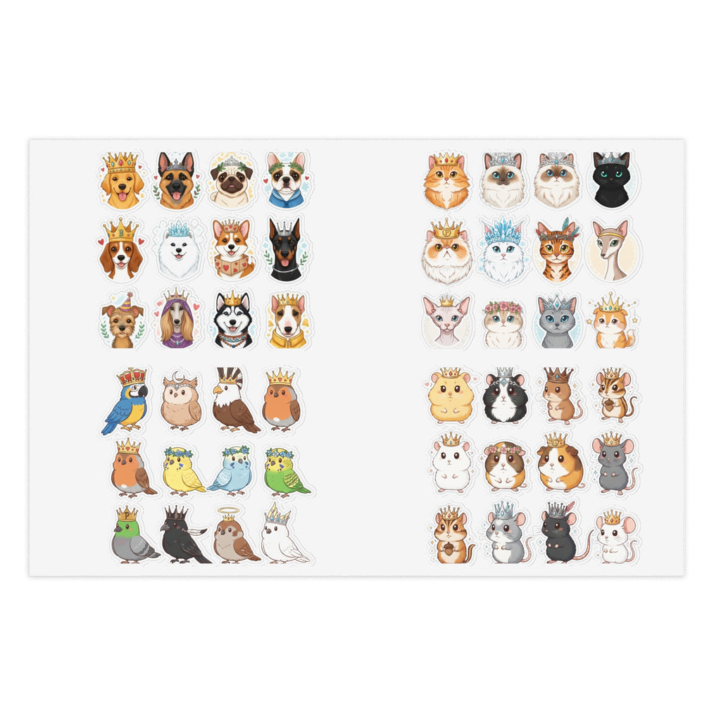 Royal Pets die-cut sticker sheet of crowned pet portraits, dogs and cats