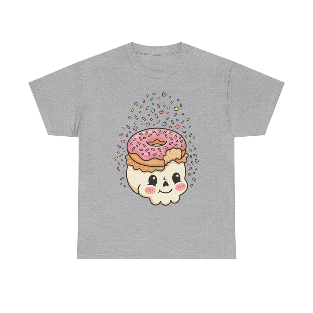 Sport grey T-shirt with donut skull face graphic and sprinkles