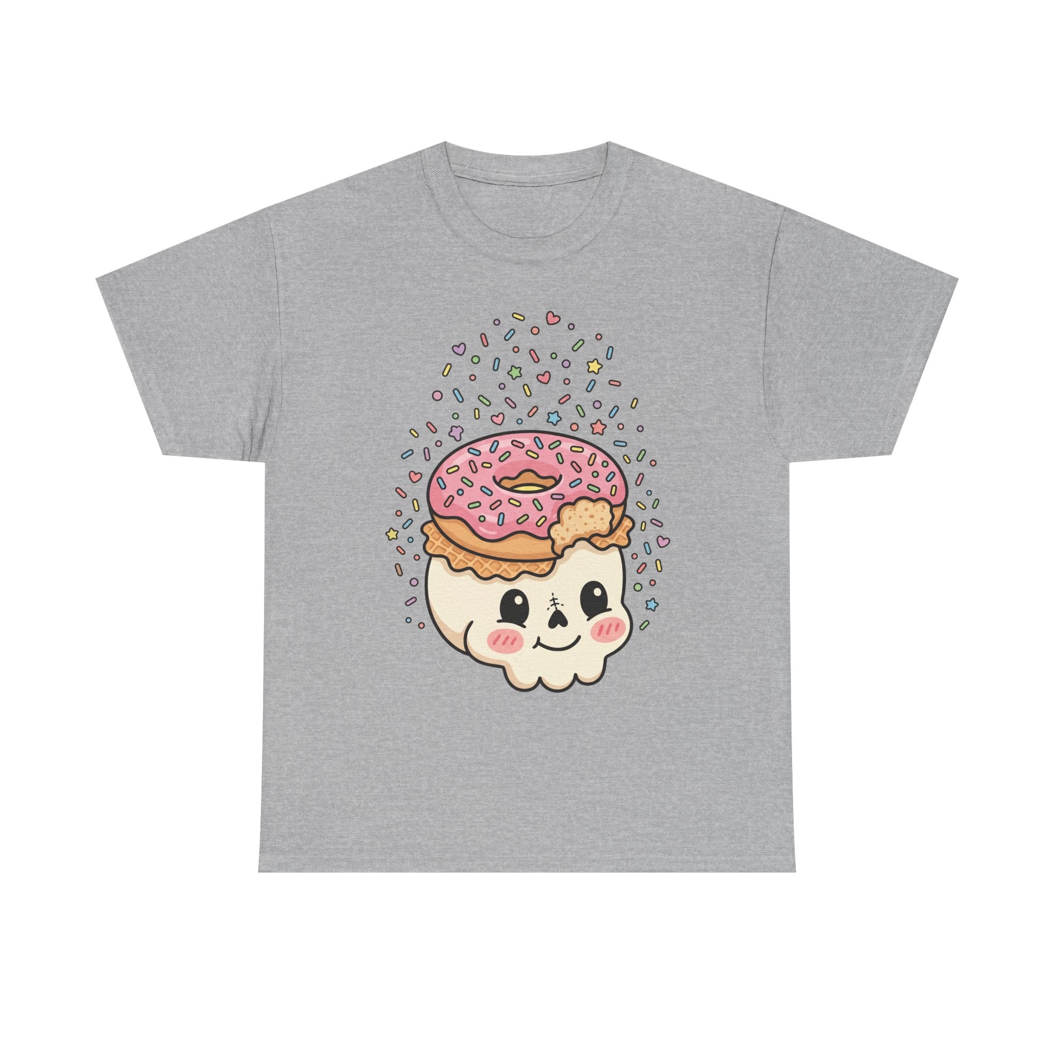Sport grey T-shirt with donut skull face graphic and sprinkles