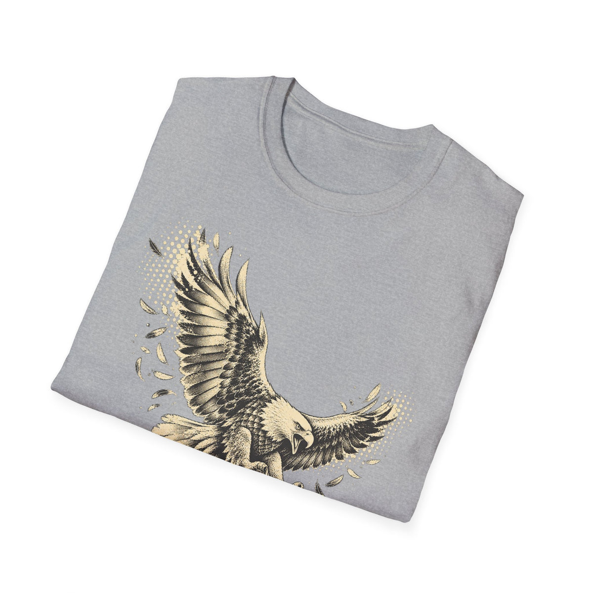 Light gray crew-neck T-shirt with soaring eagle graphic on front