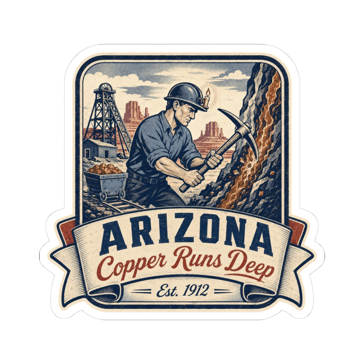 Vintage Arizona miner sticker: ARIZONA, Copper Runs Deep, Est. 1912