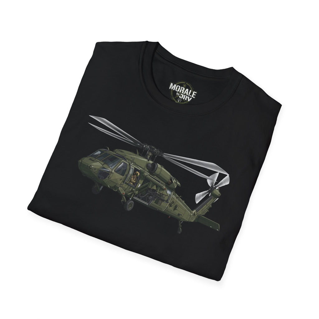 Black Hawk T-Shirt in Black, large helicopter graphic with tail rotor detail
