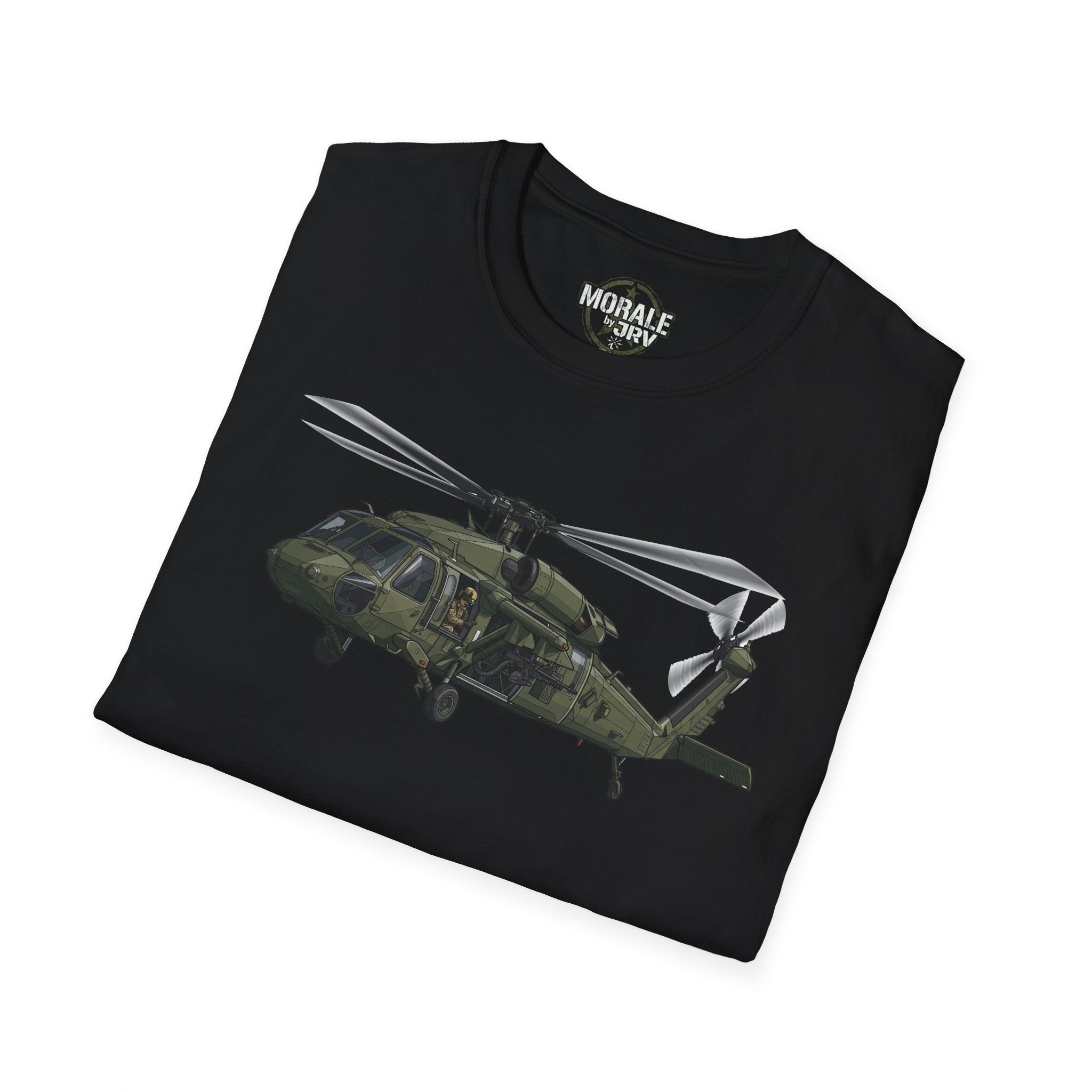 Black Hawk T-Shirt in Black, large helicopter graphic with tail rotor detail
