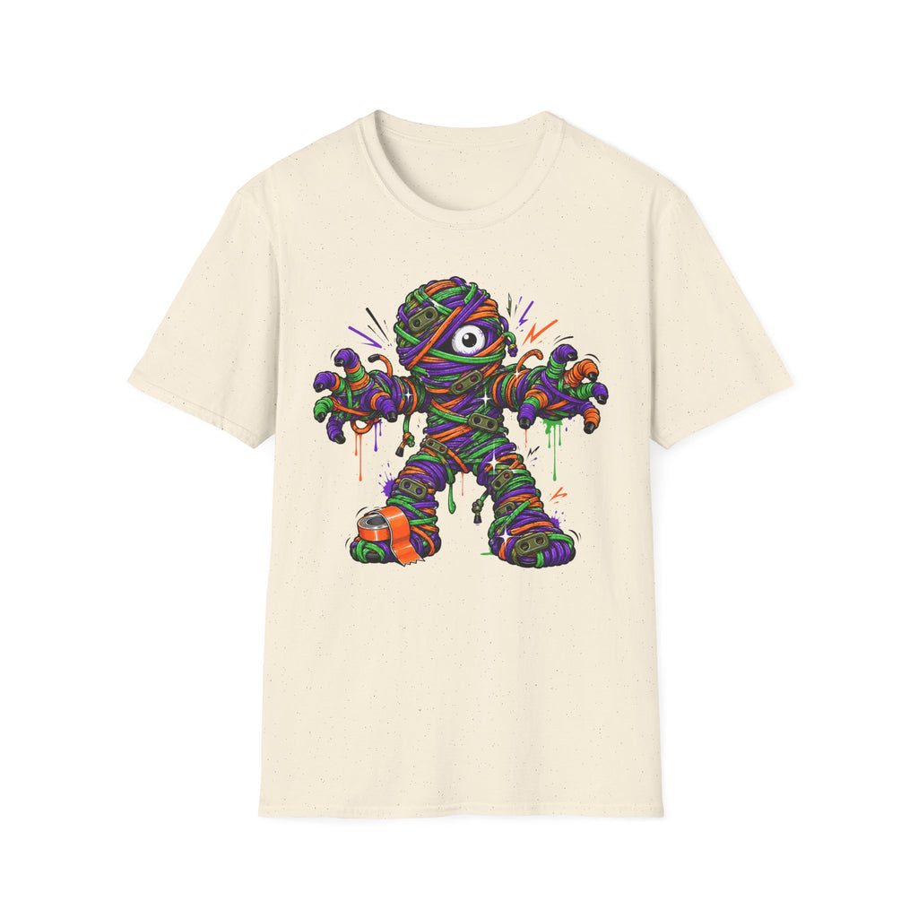 Natural wrapped monster graphic t-shirt with colorful mummy front print