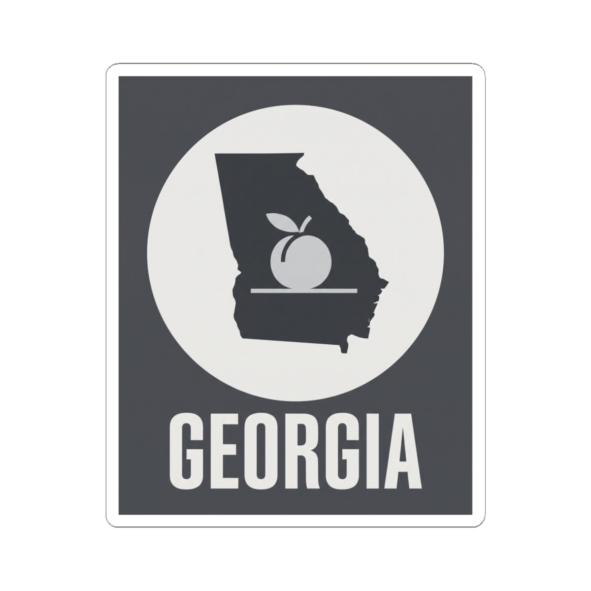 Square white-bordered vinyl decal with Georgia text and circular state silhouette peach icon.