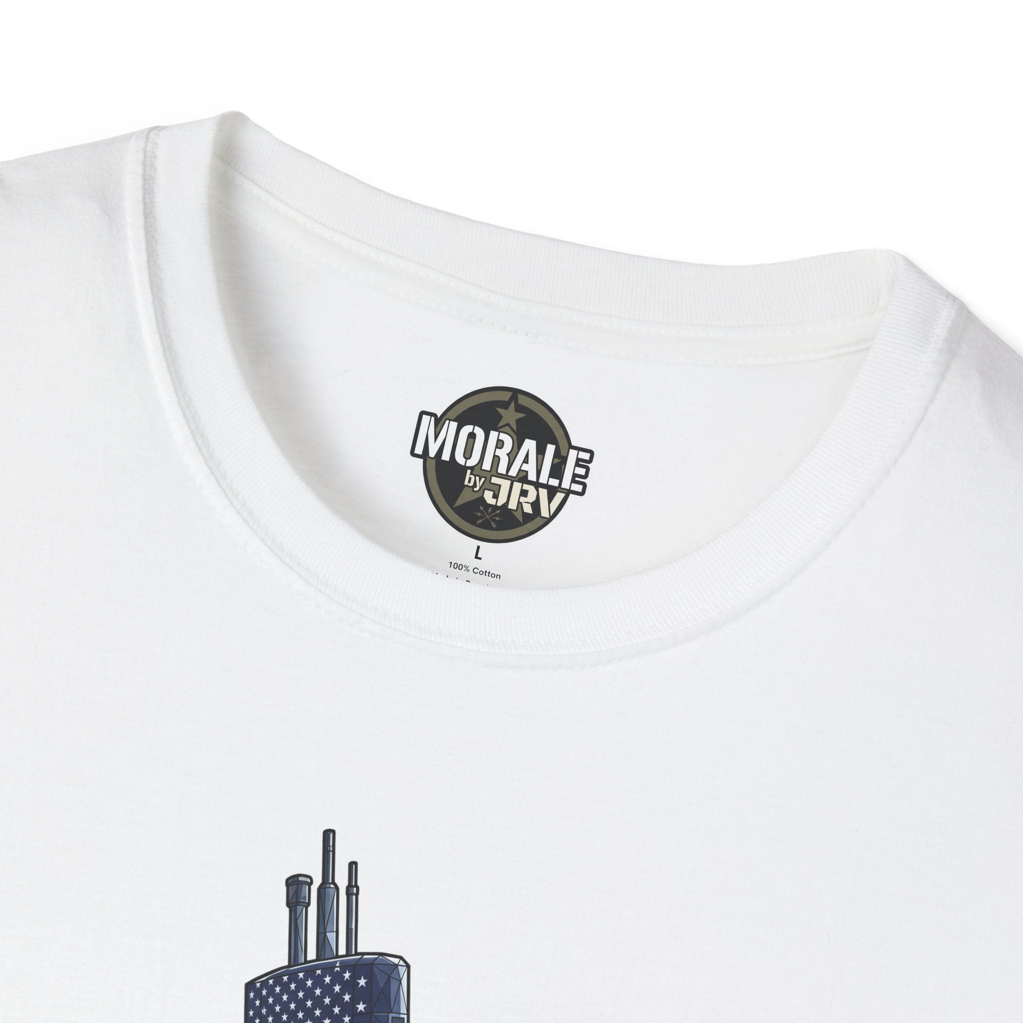 Silent Service T-Shirt, white, 'Morale' logo at neckline with partial submarine art