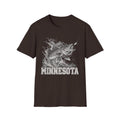 Dark brown t-shirt with leaping walleye graphic and MINNESOTA text