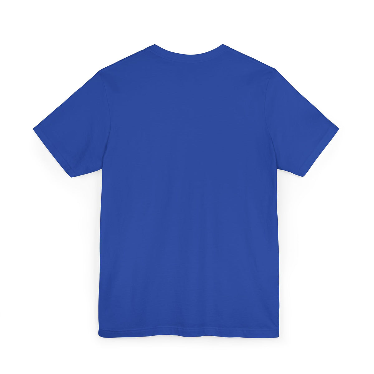 Blue crew-neck t-shirt with short sleeves and a straight hem.