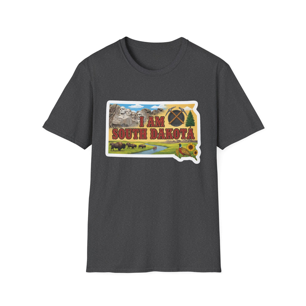I am South Dakota T-Shirt, dunkelgraues Shirt mit State-Map-Design und Schriften