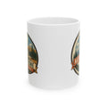 White ceramic mug with Yellowstone badge graphic on the front, no handle visible