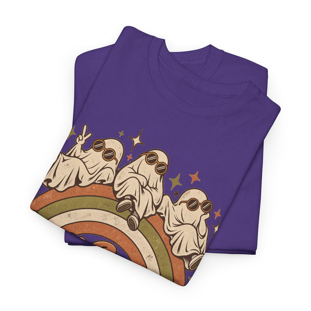 Stay Groovy Ghouls T-Shirt, Retro Rainbow Ghosts in Sunglasses Halloween Shirt for Women and Men, Cute 70s Spooky Tee