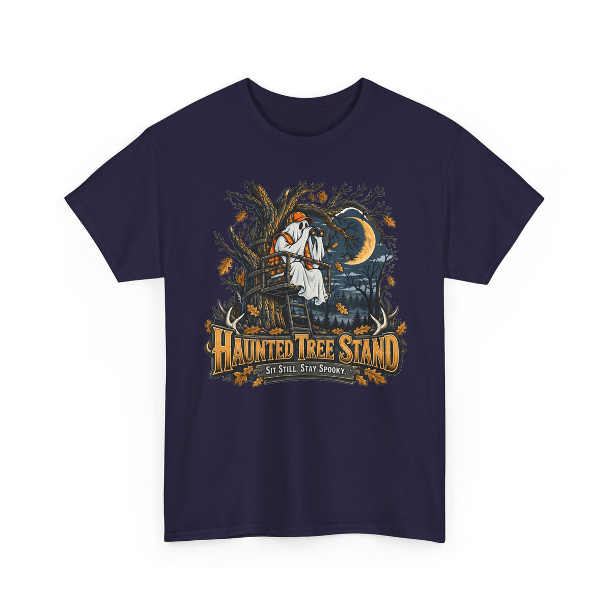 Haunted Tree Stand T-Shirt, Funny Ghost Deer Hunter Halloween Shirt for Men and Women, Bow Hunting Season Gift Tee