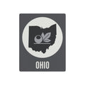 Ohio metal wall art sign with dark gray rectangle, circular state graphic, and “OHIO” text.