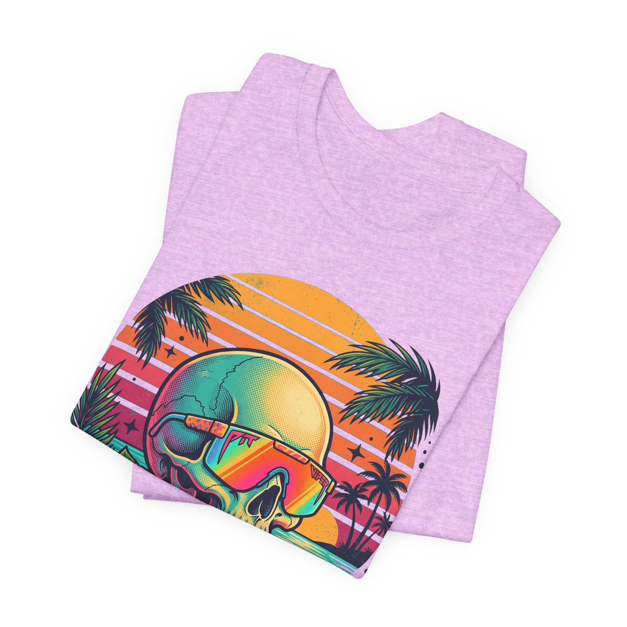 Tropical Skull T-Shirt, violett, bunter Skull mit Sonnenbrille und Palmen