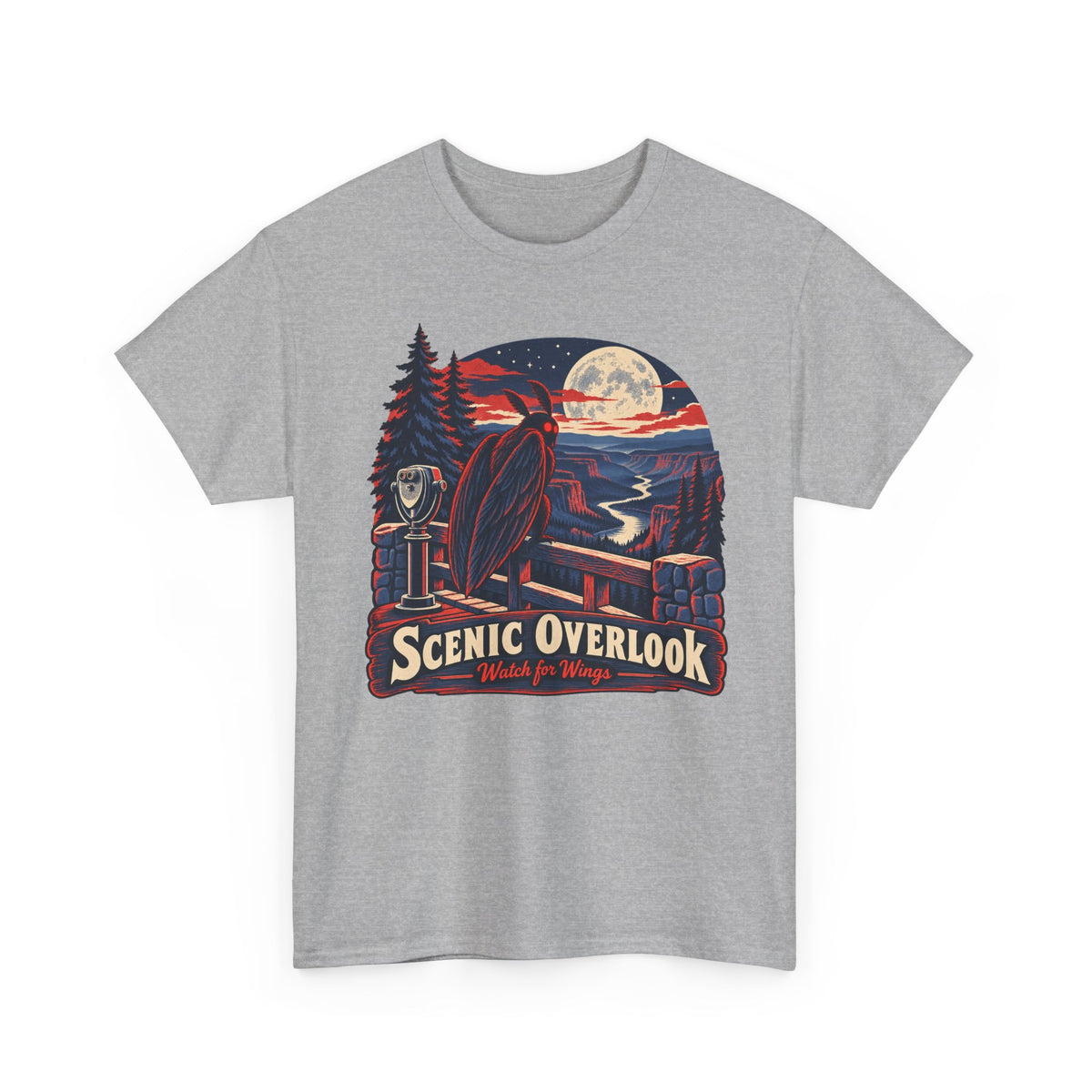 Scenic Overlook Raven T-Shirt, Moonlit Mountain Valley Road Trip Shirt for Men and Women, Vintage Hiking Graphic Tee