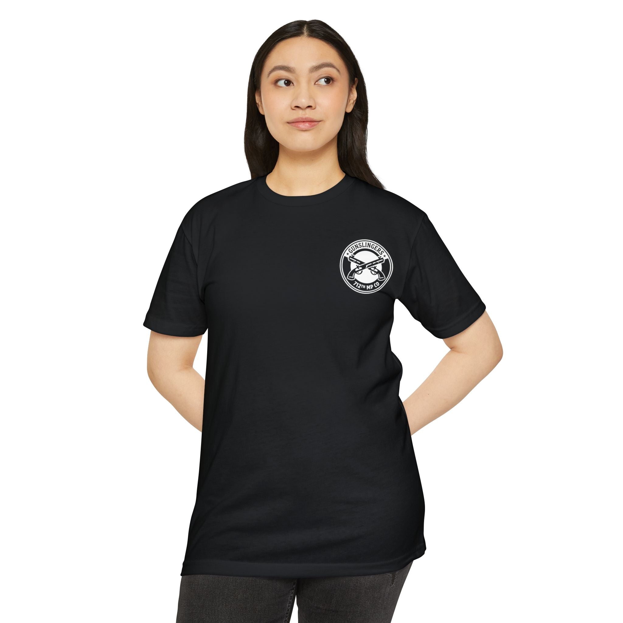 Black PT shirt with crew neck and small circular logo on left chest