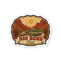 Die-cut fridge magnet with desert canyon and camper van graphic, “Big Bend Texas” text