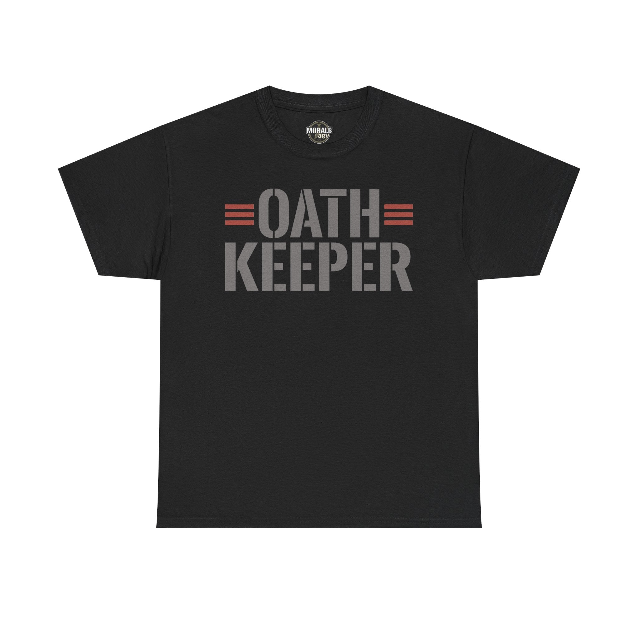 Black T-shirt with 'OATH KEEPER' patriotic graphic