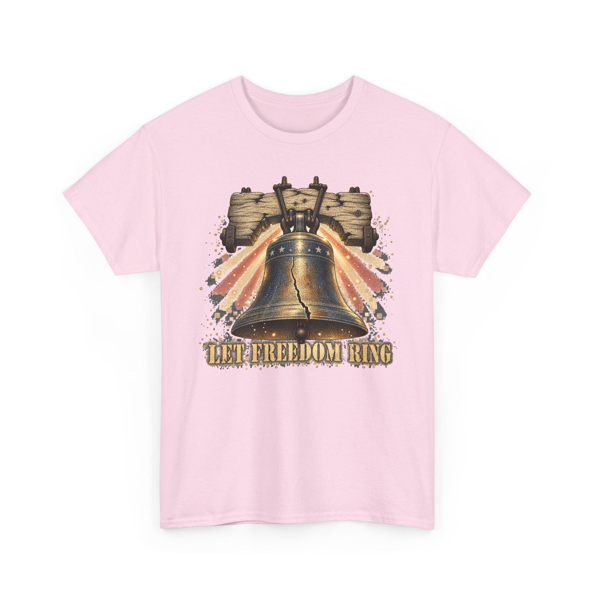 Light pink liberty bell graphic T-shirt with vintage "LET FREEDOM RING" print