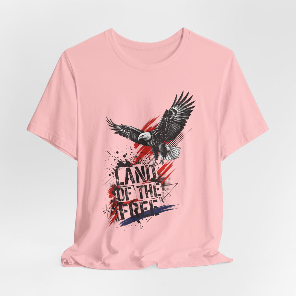 Pink crewneck T-shirt with eagle and distressed text print