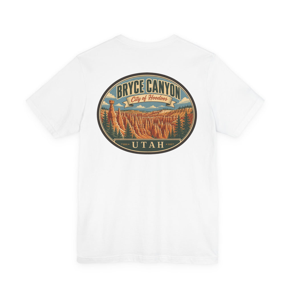 White Bryce Canyon t-shirt with large centered Bryce Canyon Utah graphic emblem