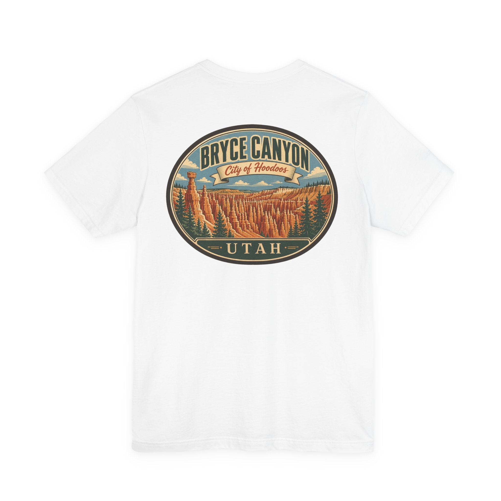 White Bryce Canyon t-shirt with large centered Bryce Canyon Utah graphic emblem