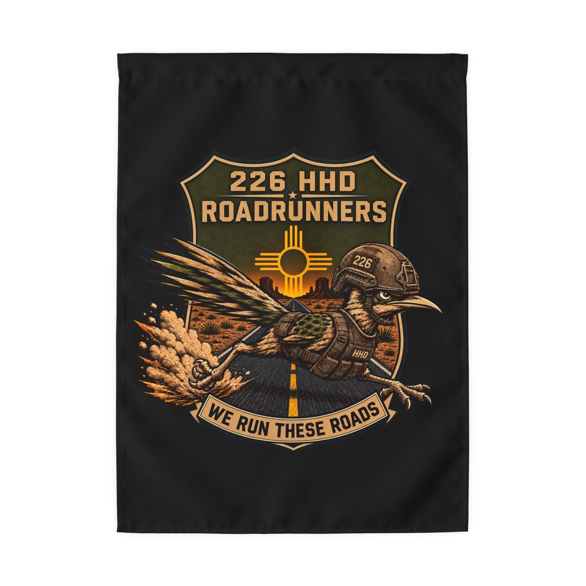 226 HHD Roadrunners Military Flag Black Vertical