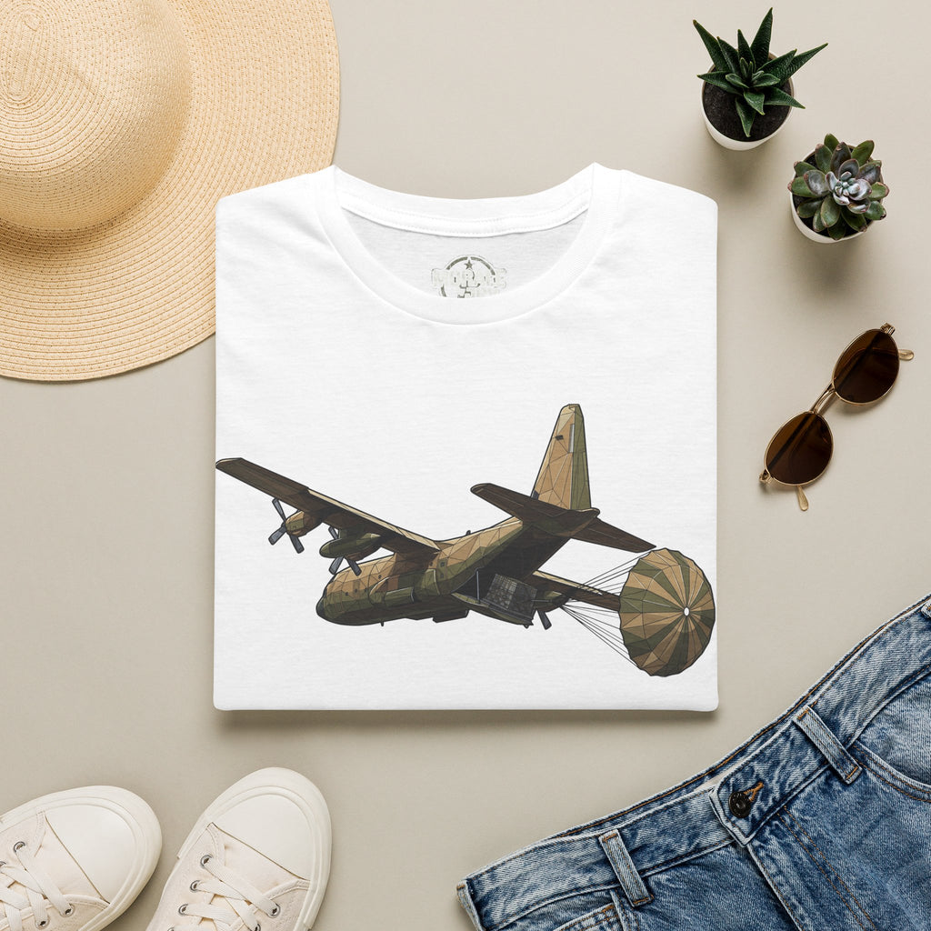 White cargo plane graphic crewneck T-shirt with front print