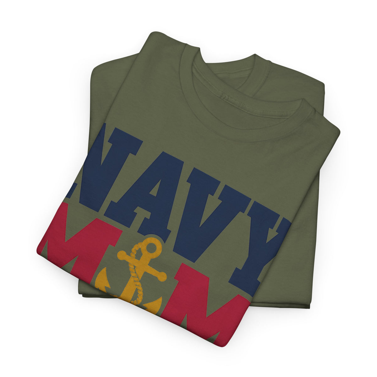 Unisex graphic T-shirt in olive green with NAVY anchor and patriotic stripes print