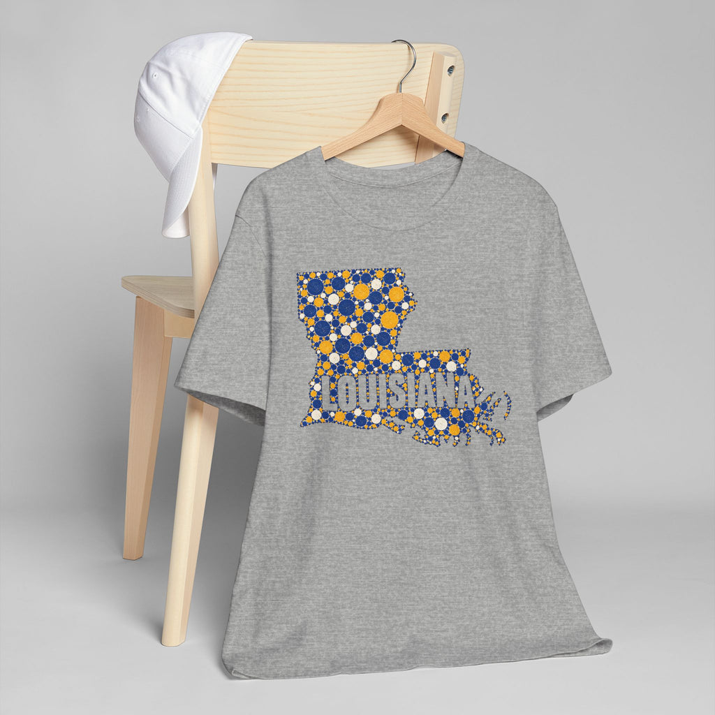 Louisiana State Shape Floral T-Shirt | Blue and Gold Louisiana Outline Graphic Tee
