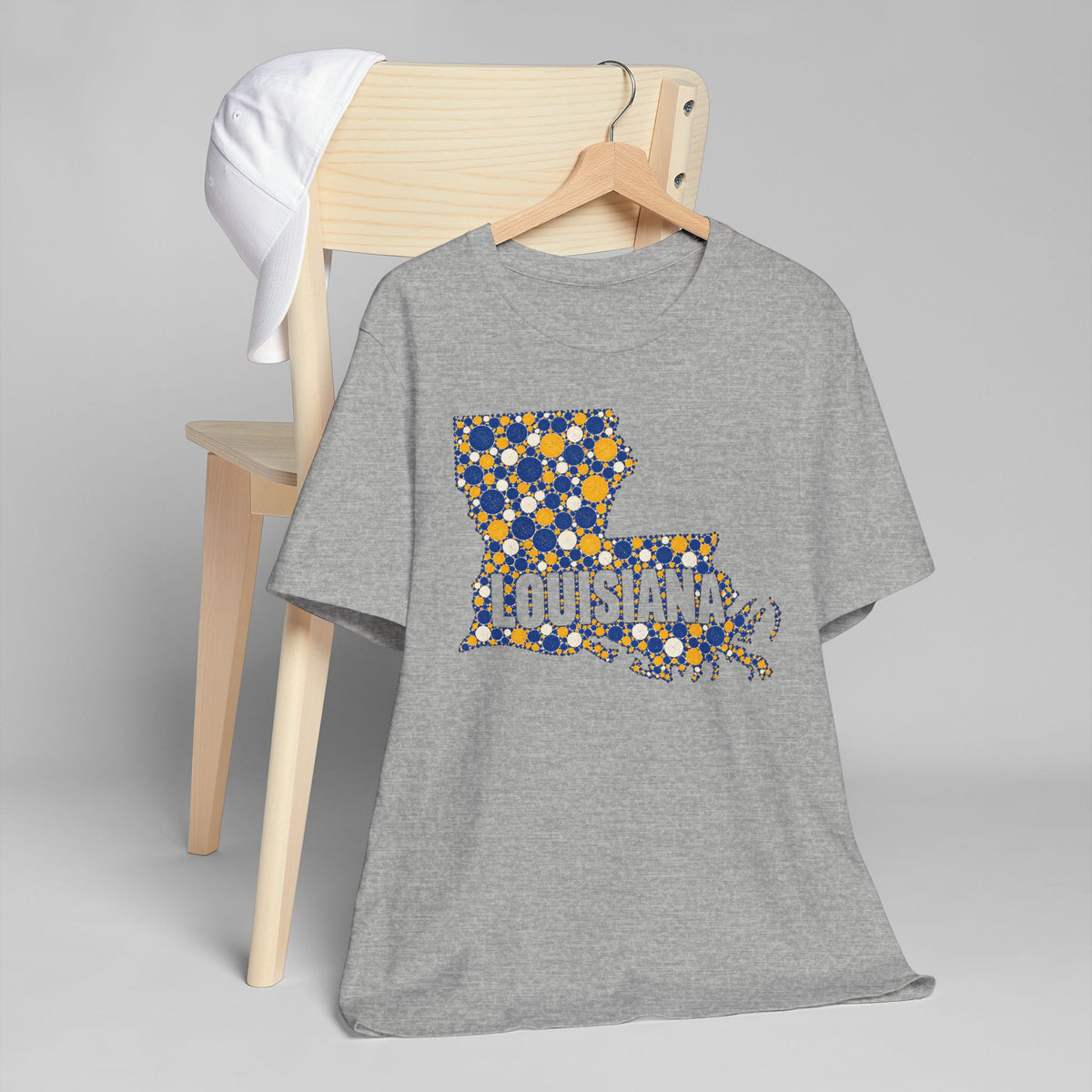 Louisiana State Shape Floral T-Shirt | Blue and Gold Louisiana Outline Graphic Tee