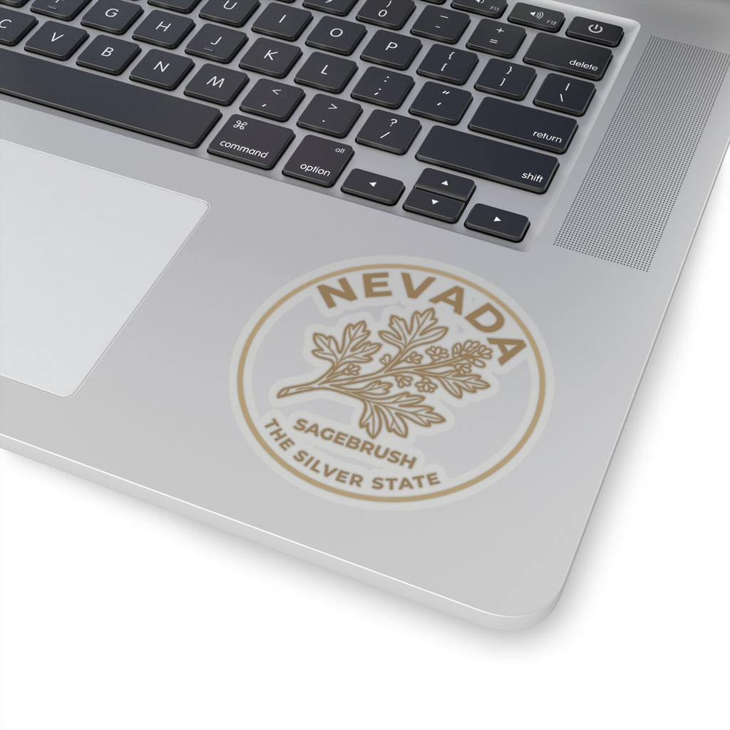 Circular Nevada sagebrush transparent vinyl sticker centered on device surface