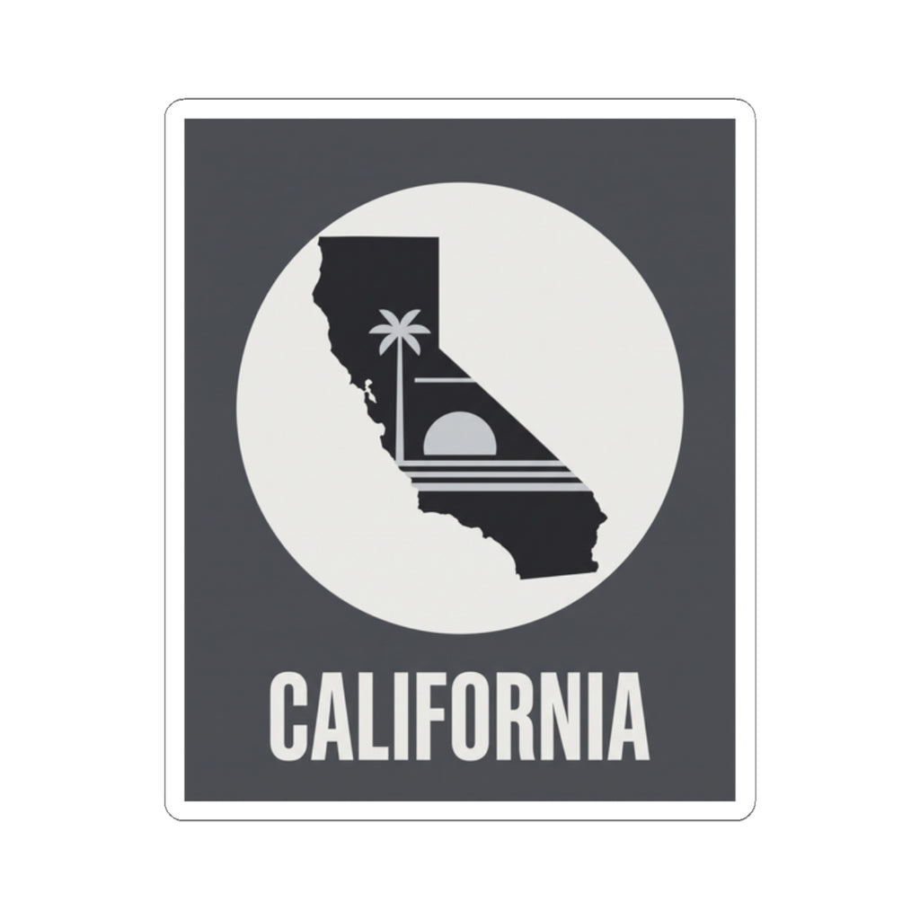 California state silhouette sticker with palm tree symbol in the state map and CALIFORNIA text