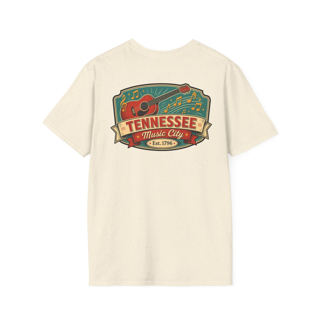 Natural/off-white graphic T-shirt with Tennessee Music City badge and guitar
